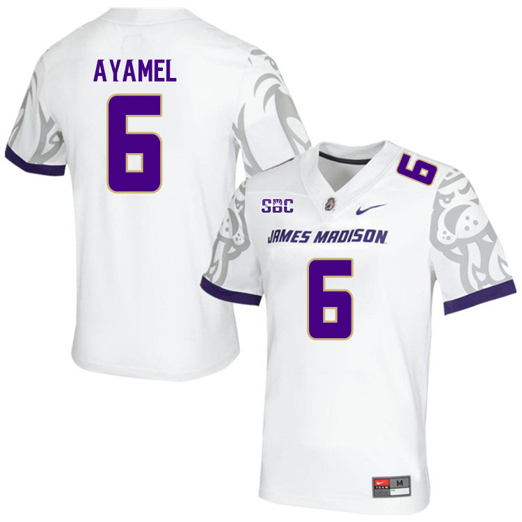 Men-Youth #6 Julio Ayamel James Madison Dukes College Football Jerseys Stitched Sale-White